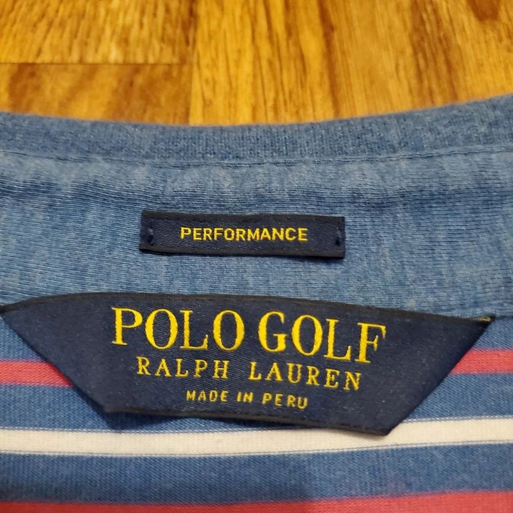 Polo‎ Ralph Lauren Golf Shirt Men 2XL Blue Striped Performance Stretch The Farm